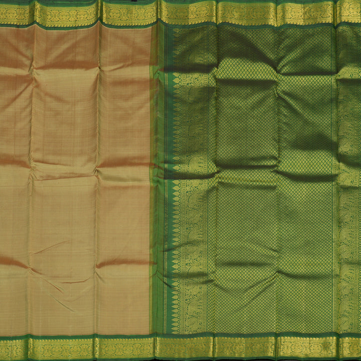 Hayagrivas Handloom Khaki Brown Kanjivaram Silk Saree with Mehandi Green Border KBE14D5-6