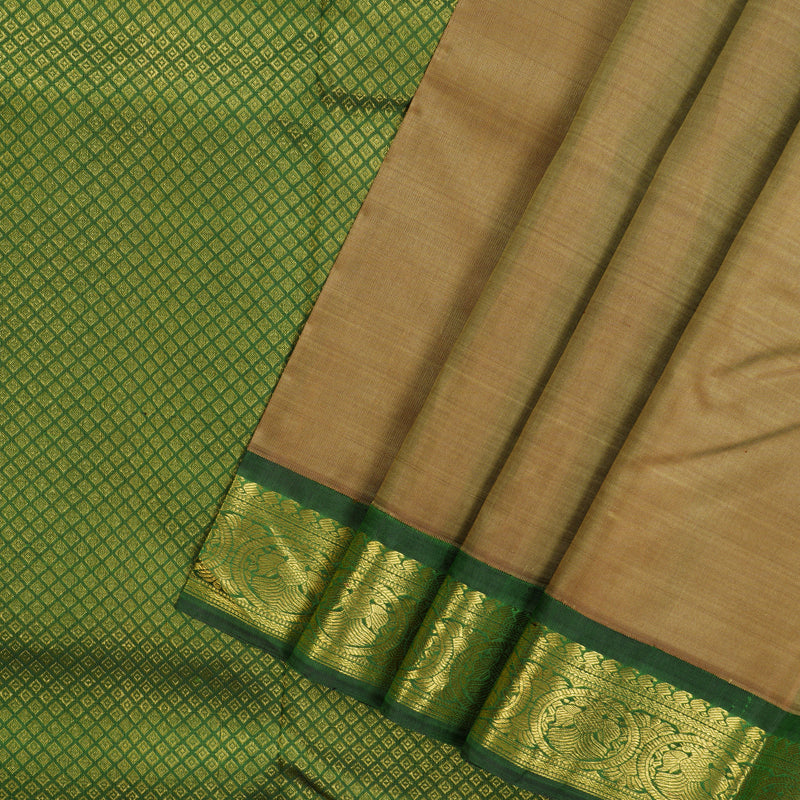 Hayagrivas Handloom Khaki Brown Kanjivaram Silk Saree with Mehandi Green Border KBE14D5-6