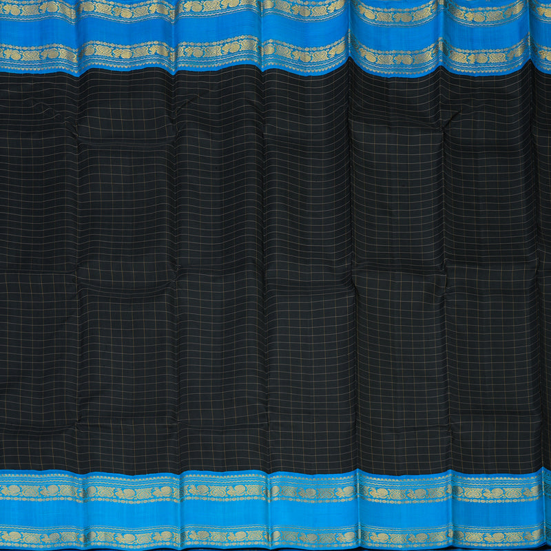 Hayagrivas Handloom Black Kanjivaram Silk Saree with Aqua Blue Border KBE14D8-2