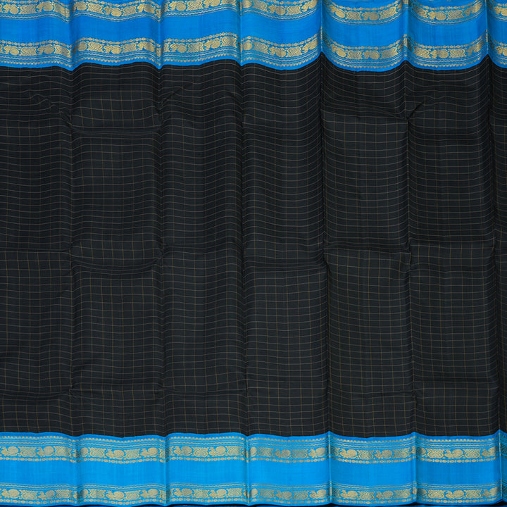 Hayagrivas Handloom Black Kanjivaram Silk Saree with Aqua Blue Border KBE14D8-2