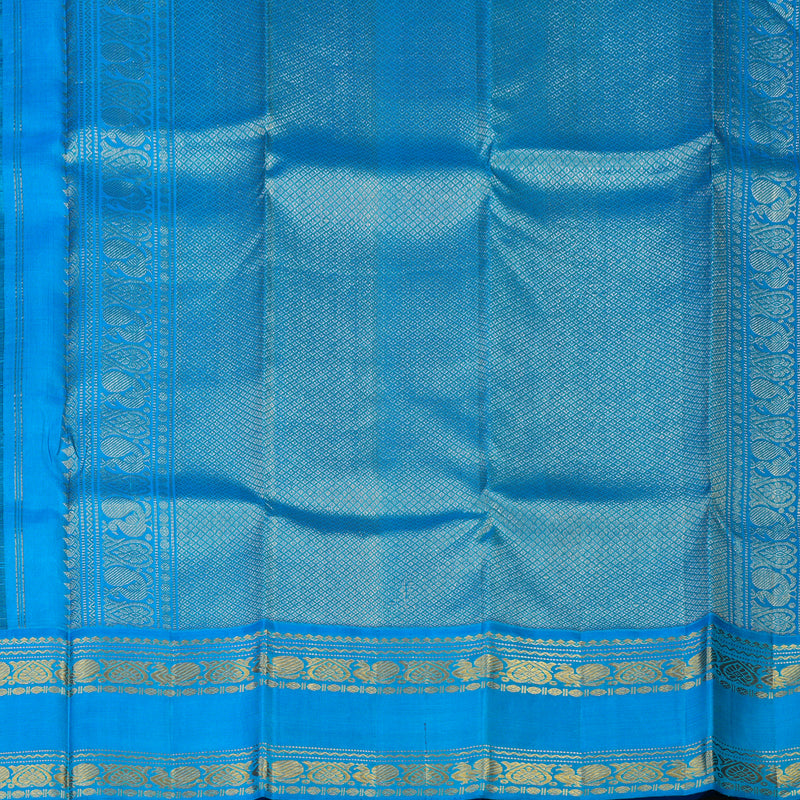 Hayagrivas Handloom Black Kanjivaram Silk Saree with Aqua Blue Border KBE14D8-2