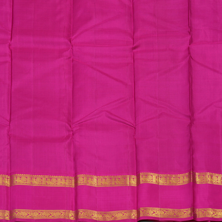 Hayagrivas Handloom Fluorescent Green Kanjivaram Silk Saree with Rani Pink Border KBE1501J3-1