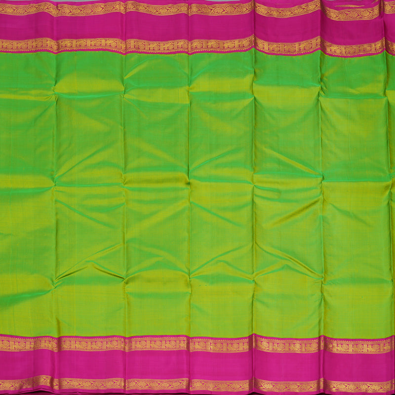 Hayagrivas Handloom Fluorescent Green Kanjivaram Silk Saree with Rani Pink Border KBE1501J3-1