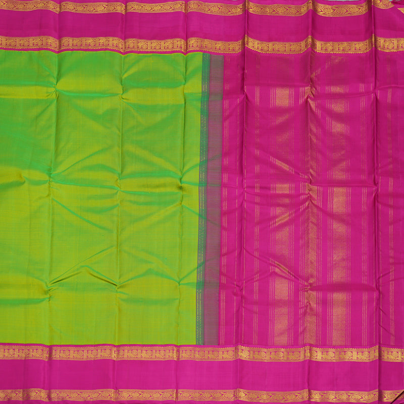 Hayagrivas Handloom Fluorescent Green Kanjivaram Silk Saree with Rani Pink Border KBE1501J3-1