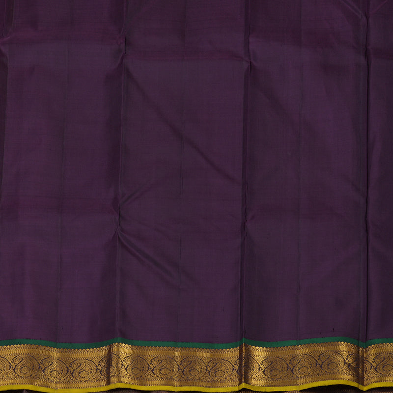 Hayagrivas Handloom Light Elaichi Green Kanjivaram Silk Saree with Deep Purple border KBE1503J2-1