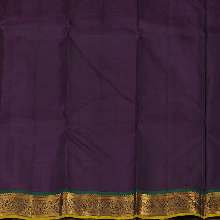 Hayagrivas Handloom Light Elaichi Green Kanjivaram Silk Saree with Deep Purple border KBE1503J2-1