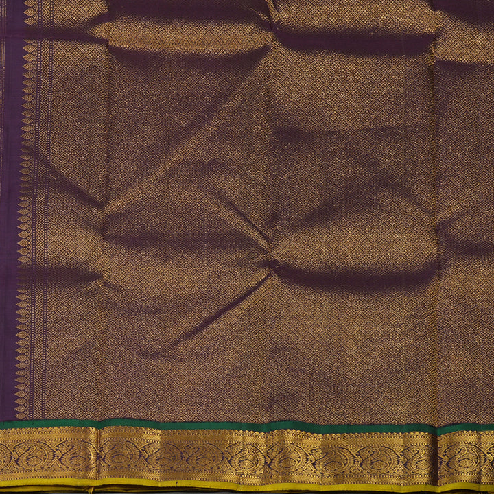 Hayagrivas Handloom Light Elaichi Green Kanjivaram Silk Saree with Deep Purple border KBE1503J2-1