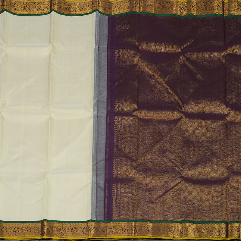 Hayagrivas Handloom Light Elaichi Green Kanjivaram Silk Saree with Deep Purple border KBE1503J2-1