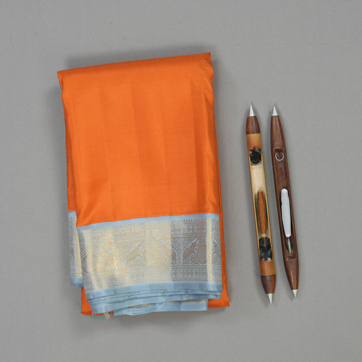 Hayagrivas Handloom Orange Kanjivaram Silk Saree with Powder Blue Border KBE1503J2-2