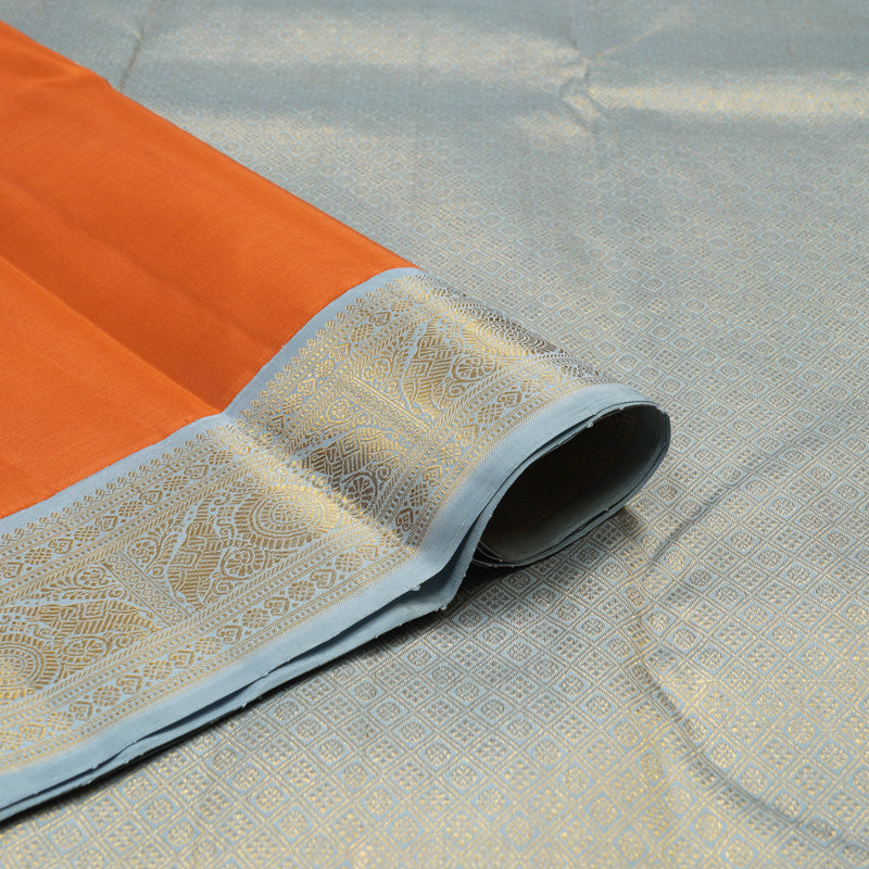 Hayagrivas Handloom Orange Kanjivaram Silk Saree with Powder Blue Border KBE1503J2-2