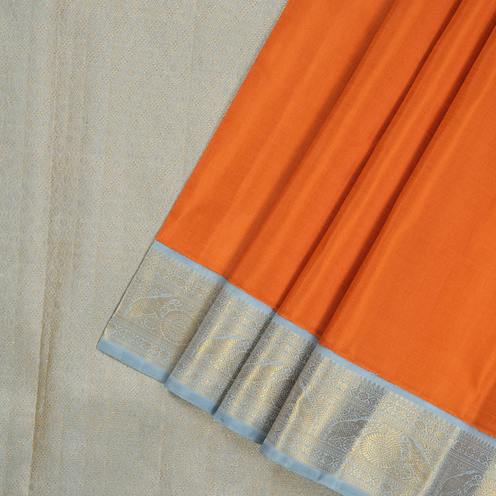 Hayagrivas Handloom Orange Kanjivaram Silk Saree with Powder Blue Border KBE1503J2-2