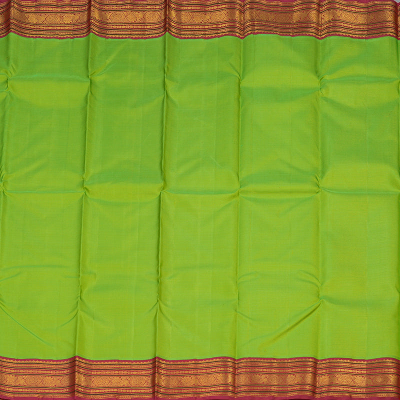 Hayagrivas Handloom Parrot Green Kanjivaram Silk Saree with Maroon Border KBE1504J1-4