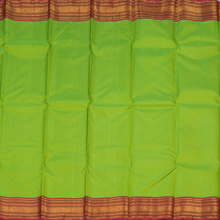 Hayagrivas Handloom Parrot Green Kanjivaram Silk Saree with Maroon Border KBE1504J1-4
