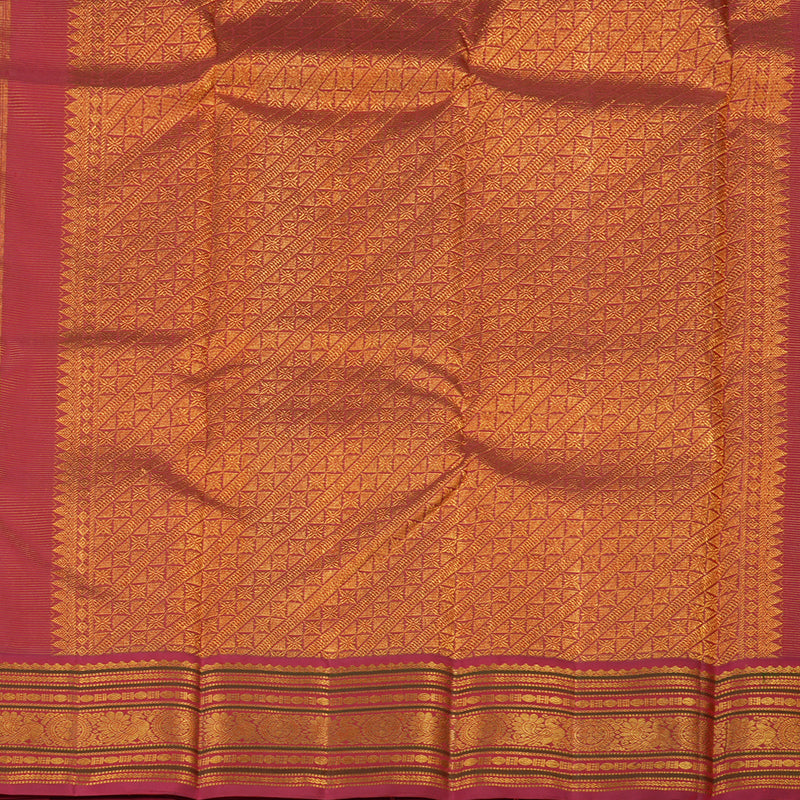 Hayagrivas Handloom Parrot Green Kanjivaram Silk Saree with Maroon Border KBE1504J1-4