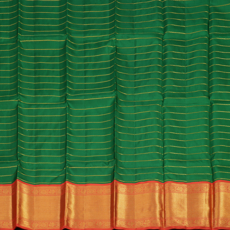 Hayagrivas Dark Green Kanjivaram Pattu Pavadai with Reddish-Orange border KBE1505J20-1