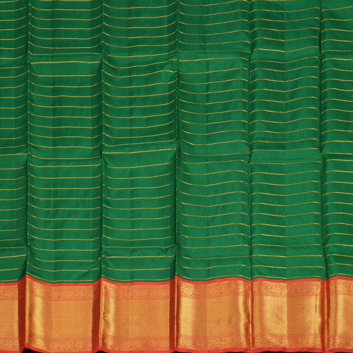 Hayagrivas Dark Green Kanjivaram Pattu Pavadai with Reddish-Orange border KBE1505J20-1