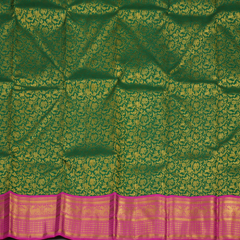 Hayagrivas Handloom Bottle Green Kanjivaram Pattu Pavadai with Magenta Border KBE1505J21-1