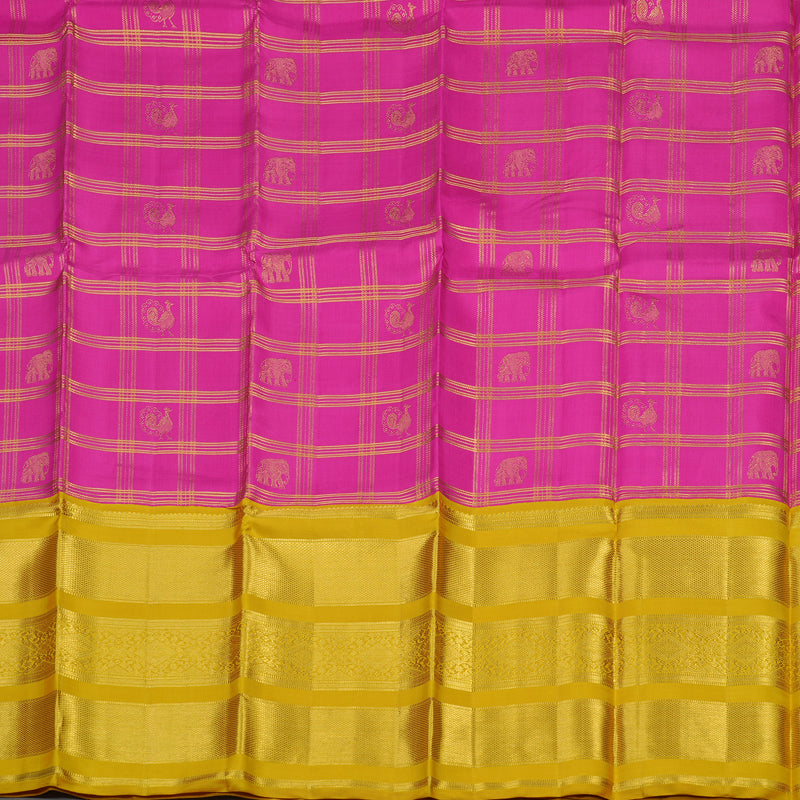 Hayagrivas Handloom Rani Pink Kanjivaram Pattu Pavadai with Mango Yellow Border KBE1505J23-1