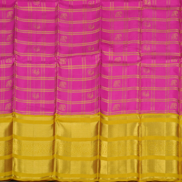 Hayagrivas Handloom Rani Pink Kanjivaram Pattu Pavadai with Mango Yellow Border KBE1505J23-1