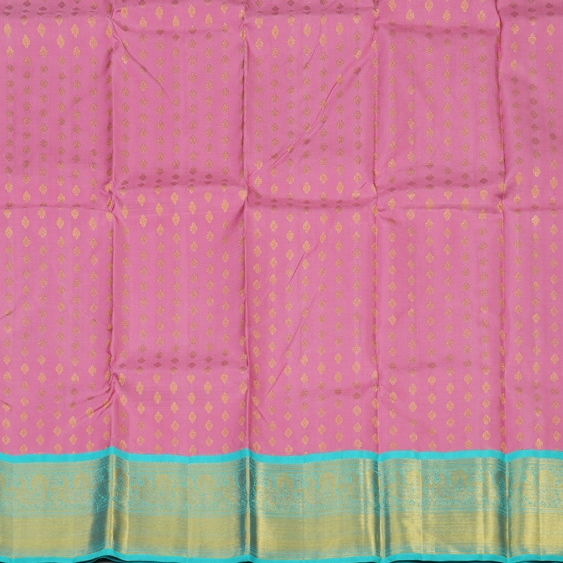 Hayagrivas Handloom Rose Pink Kanjivaram Pattu Pavadai with Sky Blue Border KBE1505J24-1