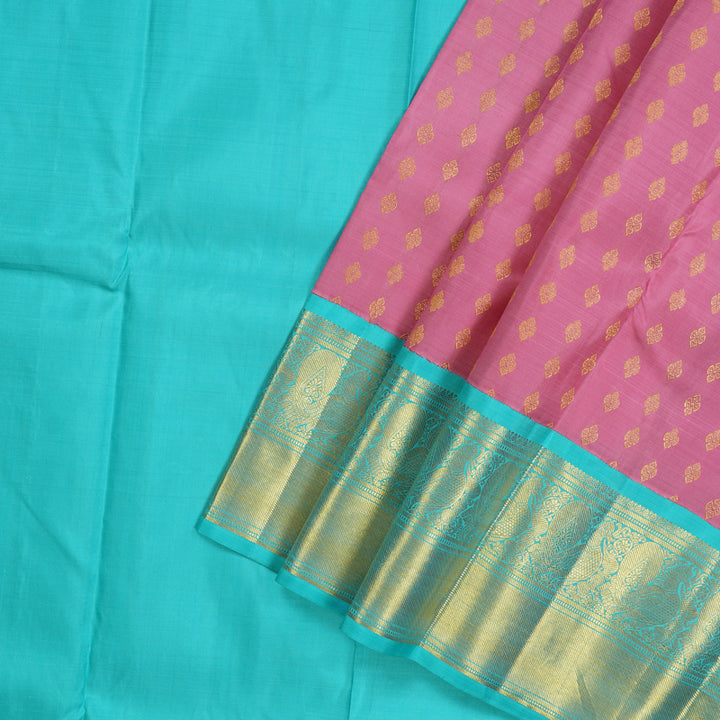 Hayagrivas Handloom Rose Pink Kanjivaram Pattu Pavadai with Sky Blue Border KBE1505J24-1