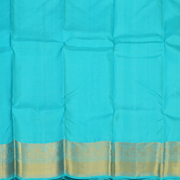 Hayagrivas Handloom Sampanga Yellow Kanjivaram Pattu Pavadai with Sky Blue border KBE1505J24-2