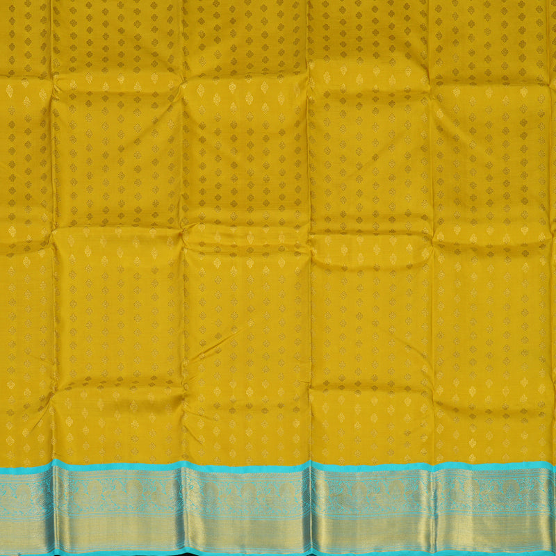 Hayagrivas Handloom Sampanga Yellow Kanjivaram Pattu Pavadai with Sky Blue border KBE1505J24-2