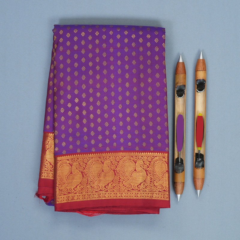Hayagrivas Handloom Purple Kanjivaram Silk Saree with Maroon Border KBE1505J4-1