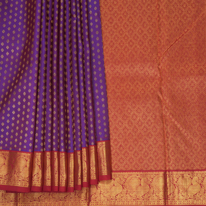 Hayagrivas Handloom Purple Kanjivaram Silk Saree with Maroon Border KBE1505J4-1