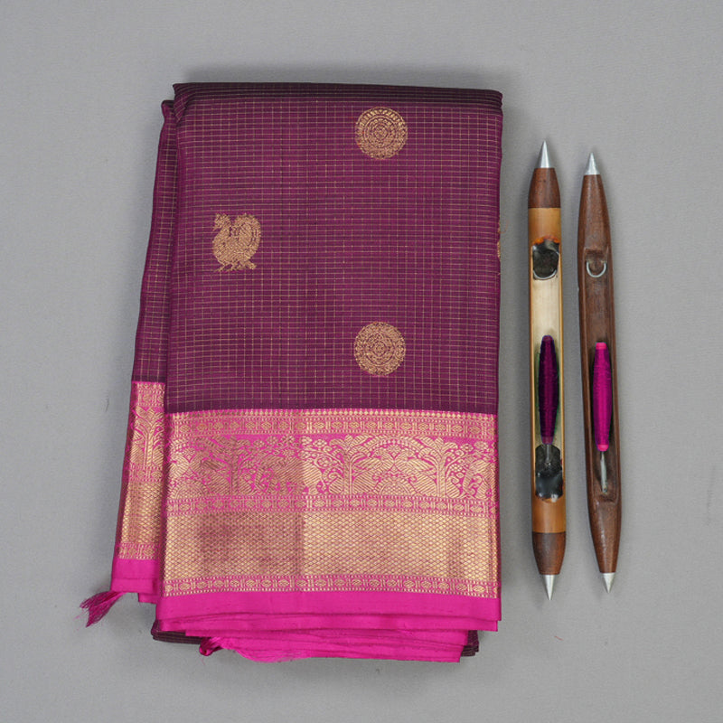 Hayagrivas Handloom Violet Kanjivaram Silk Saree with Rani Pink Border KBE1515J4-1
