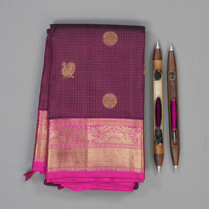 Hayagrivas Handloom Violet Kanjivaram Silk Saree with Rani Pink Border KBE1515J4-1