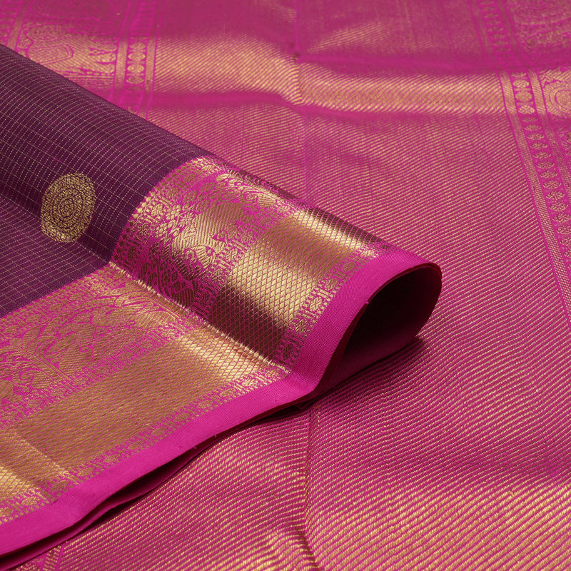 Hayagrivas Handloom Violet Kanjivaram Silk Saree with Rani Pink Border KBE1515J4-1