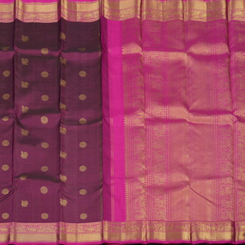 Hayagrivas Handloom Violet Kanjivaram Silk Saree with Rani Pink Border KBE1515J4-1
