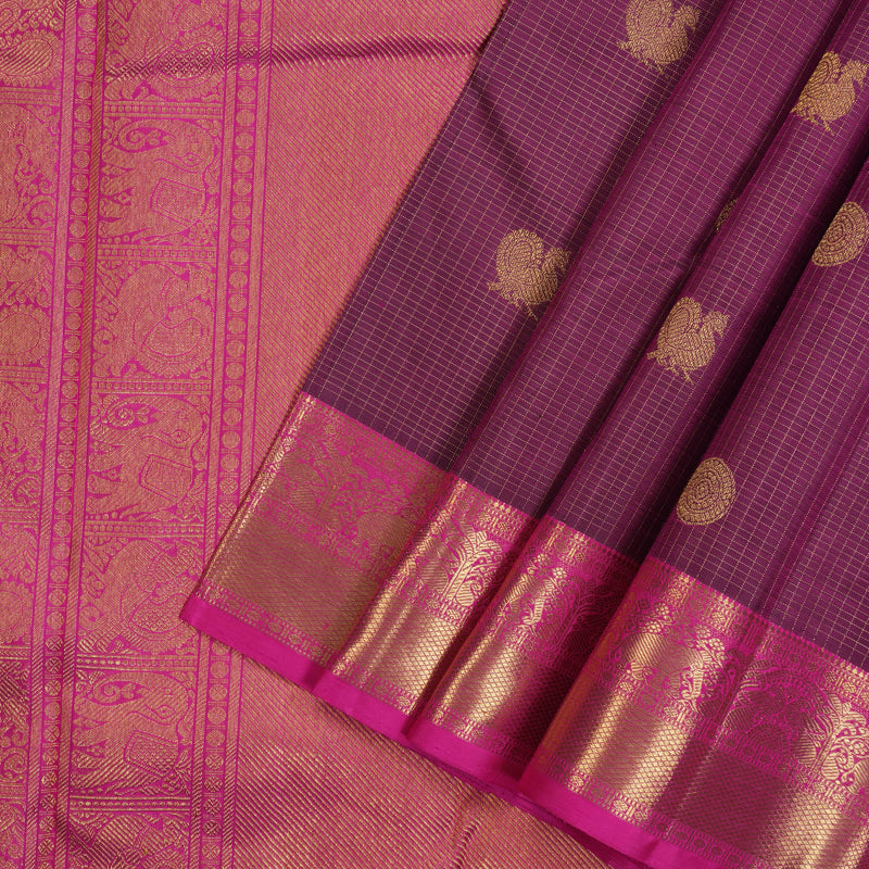 Hayagrivas Handloom Violet Kanjivaram Silk Saree with Rani Pink Border KBE1515J4-1