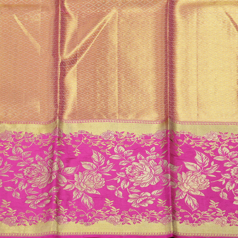 Hayagrivas Handloom Lemon Yellow Kanjivaram Silk Pattu Pavadai with Pink Border KBE151D1-3