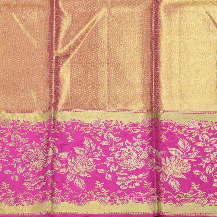 Hayagrivas Handloom Lemon Yellow Kanjivaram Silk Pattu Pavadai with Pink Border KBE151D1-3