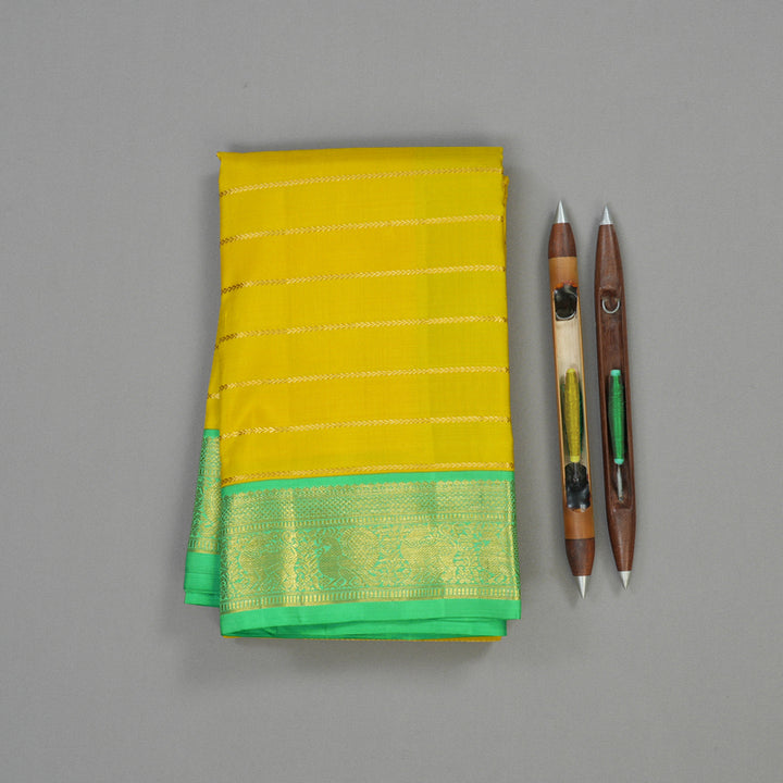 Hayagrivas Handloom Lemon Yellow Kanjivaram Silk Saree with Parrot Green border KBE1520J1-1
