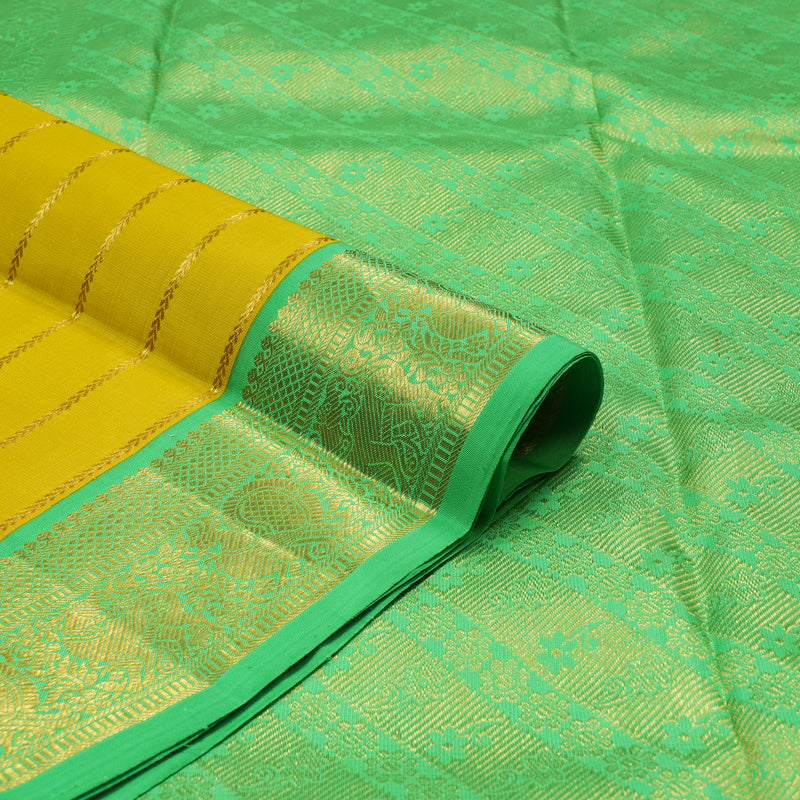 Hayagrivas Handloom Lemon Yellow Kanjivaram Silk Saree with Parrot Green border KBE1520J1-1