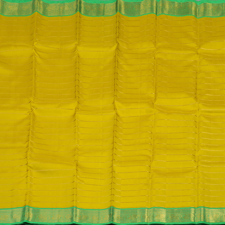 Hayagrivas Handloom Lemon Yellow Kanjivaram Silk Saree with Parrot Green border KBE1520J1-1