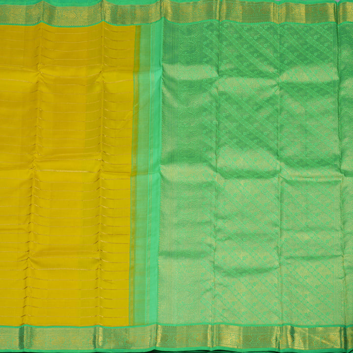 Hayagrivas Handloom Lemon Yellow Kanjivaram Silk Saree with Parrot Green border KBE1520J1-1
