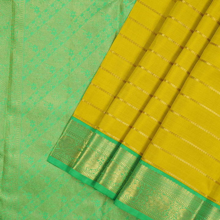 Hayagrivas Handloom Lemon Yellow Kanjivaram Silk Saree with Parrot Green border KBE1520J1-1