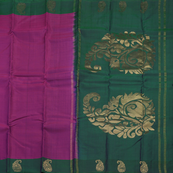 Hayagrivas Handloom Wine Purple Kanjivaram Silk Saree with Peacock Green Border KBE1522J1-35