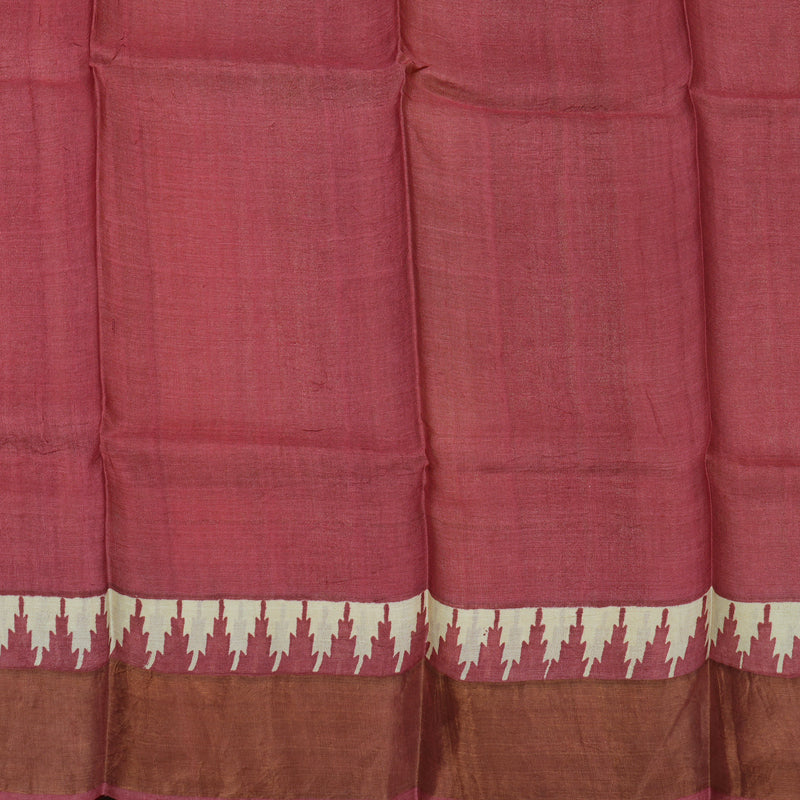 Hayagrivas Cream Handprinted Tussar Saree with wine border KBE1524K1-1