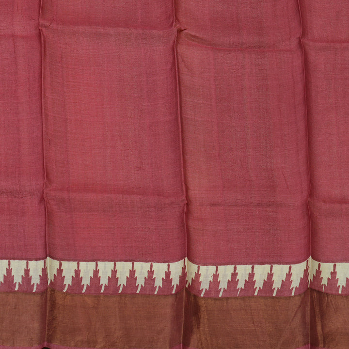 Hayagrivas Cream Handprinted Tussar Saree with wine border KBE1524K1-1