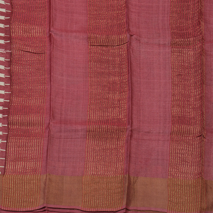 Hayagrivas Cream Handprinted Tussar Saree with wine border KBE1524K1-1