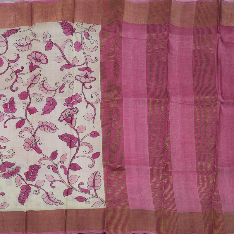 Hayagrivas Half White Handprinted Tussar Saree KBE1524K2-2