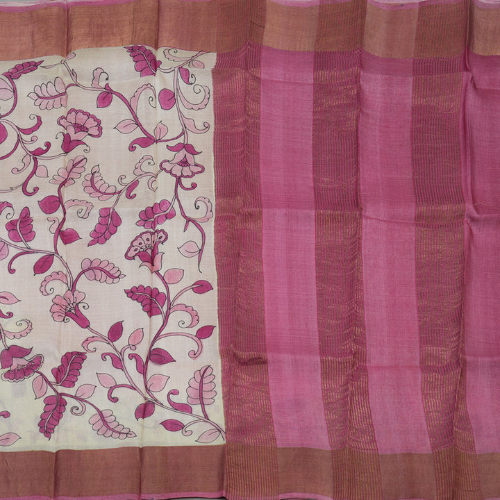 Hayagrivas Half White Handprinted Tussar Saree KBE1524K2-2