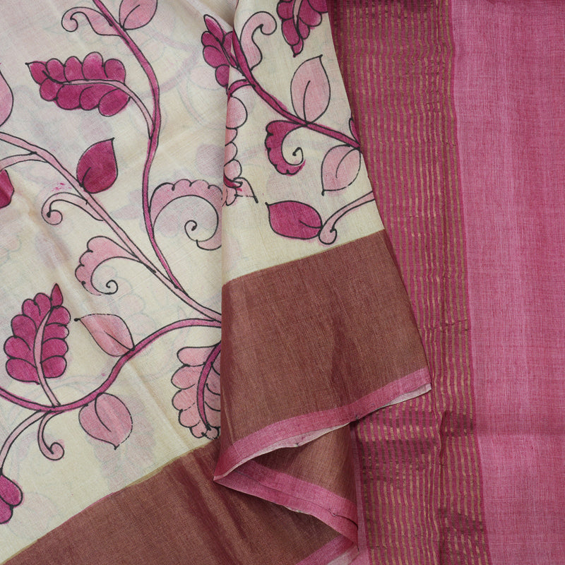 Hayagrivas Half White Handprinted Tussar Saree KBE1524K2-2