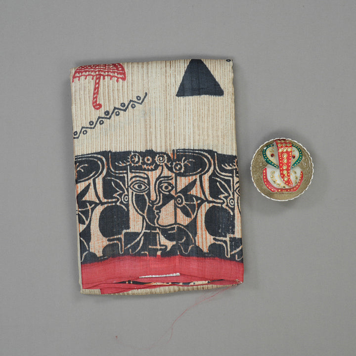 Hayagrivas Beige Handprinted Tussar Saree KBE1524K3-2