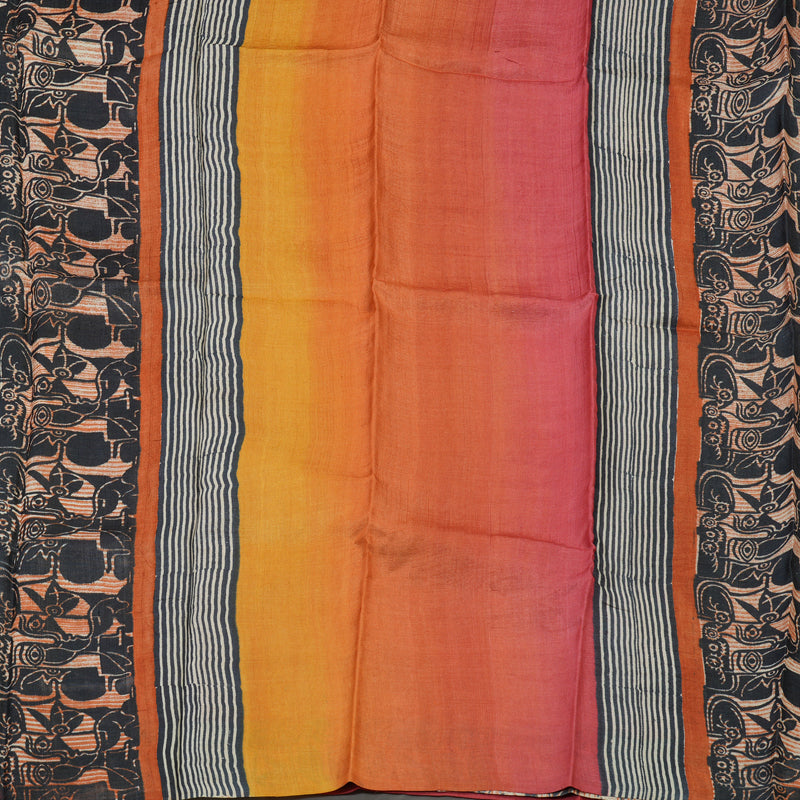 Hayagrivas Beige Handprinted Tussar Saree KBE1524K3-2